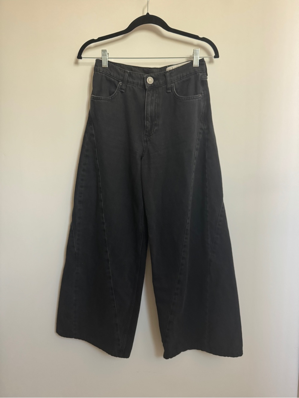 Rag & Bone Sofie Splice High-Rise Wide Leg Jeans - Black/Dark Grey Wide Jeans - Picture 2 of 9